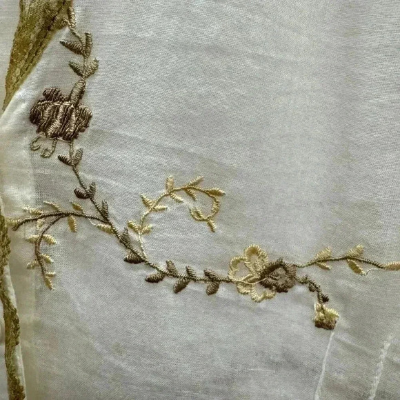 Feminine Light Cotton Deep V Short Sleeve Embroidered Button Closure Scalloped - Picture 13 of 15